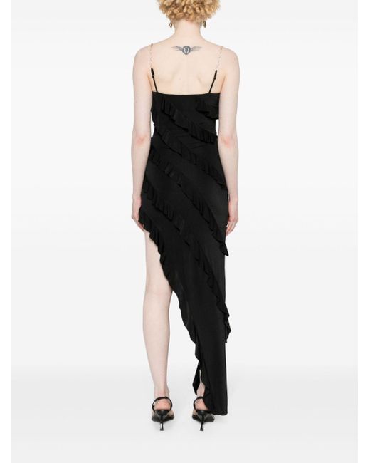 Nissa Black Side-slit Ruffled Maxi Dress