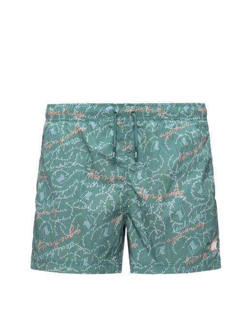 K-Way Green Hazel Graphic-Print Swim Shorts for men