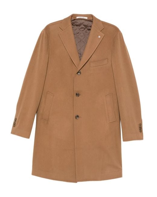 Tagliatore Brown Tailored Coat With Sharp Lapels for men