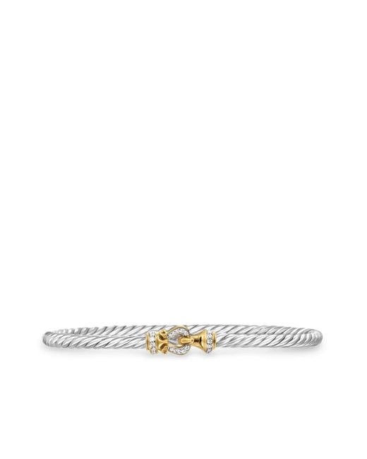 David Yurman White 18Kt And Sterling Buckle Classic Cable Diamond Bracelet (3Mm)