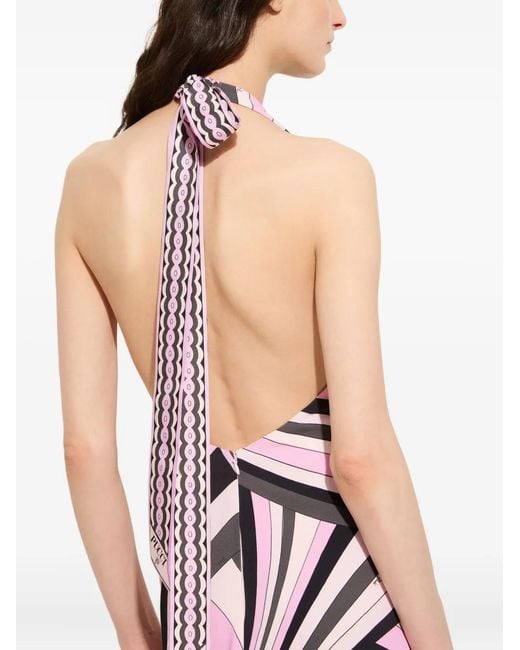 Emilio Pucci White Robe Longue À Col V À Imprimé Iride