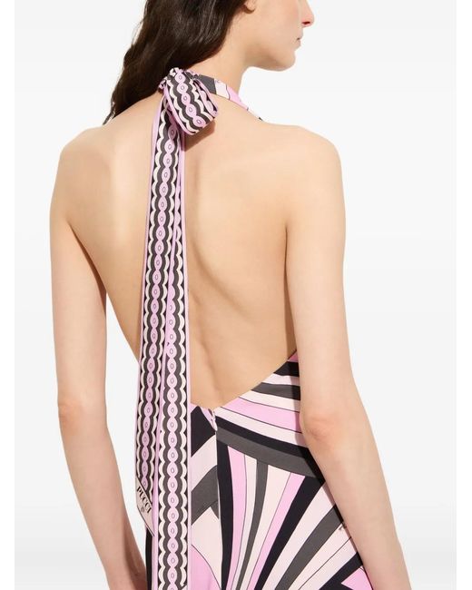 Emilio Pucci White Langes Kleid mit V-Ausschnitt