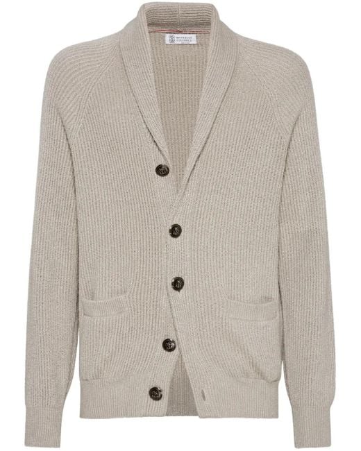 Brunello Cucinelli Cotton V Necked Cardigan in het Gray voor heren
