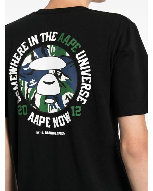 Aape By A Bathing Ape Black Graphic-Print Cotton T-Shirt for men