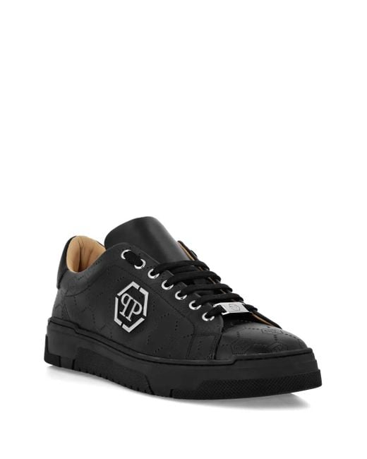 Philipp Plein Black Monogram-Plaque Sneakers