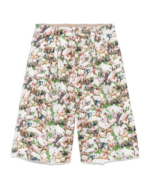 Bless White Bundfaltenshorts mit Schweine-Print