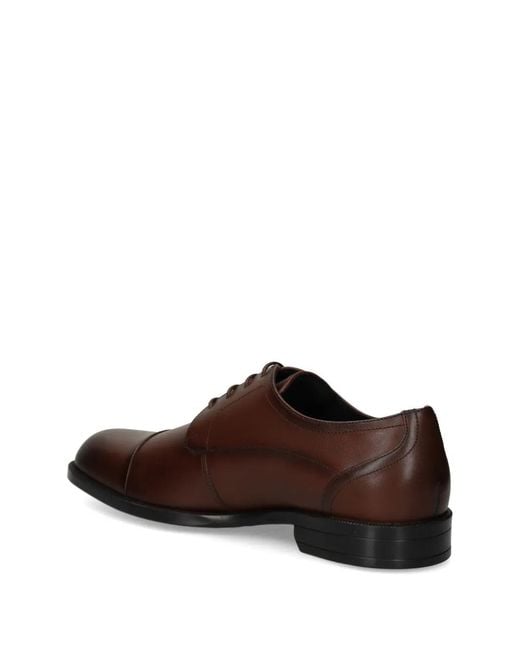 Boss Brown Leather Derby Shoes With Cap Toe for men