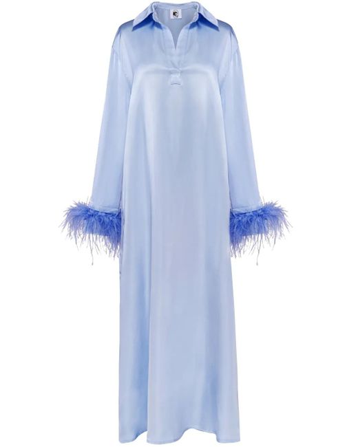 Sleeper Blue Feather-Trim Dress