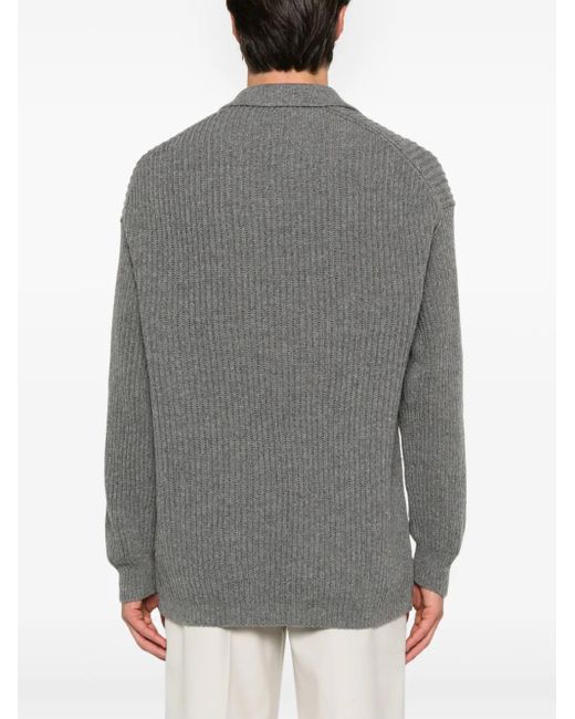 Emporio Armani Gray Ribbed-Knit Wool Sweater for men