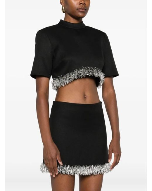 Jonathan Simkhai Black Fringe-Trimmed Short-Sleeve Top