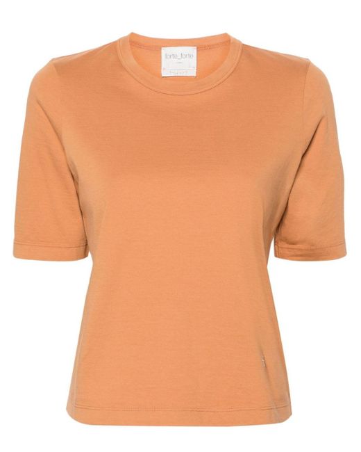 Forte Forte Orange T-Shirt aus Bio-Baumwolle mit Logo-Stickerei