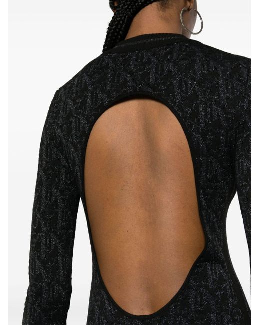 Palm Angels Black Monogram-jacquard Open-back Midi Dress