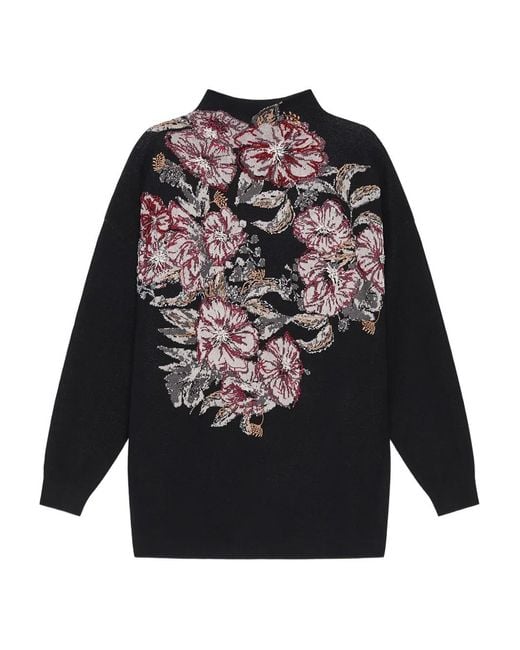Pull À Fleurs Brodées Maliparmi en coloris Black