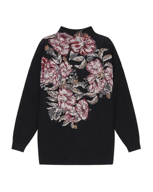 Pull À Fleurs Brodées Maliparmi en coloris Black