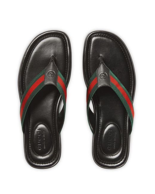 Gucci Web & Leather Thong Sandals in Black for Men | Lyst UK
