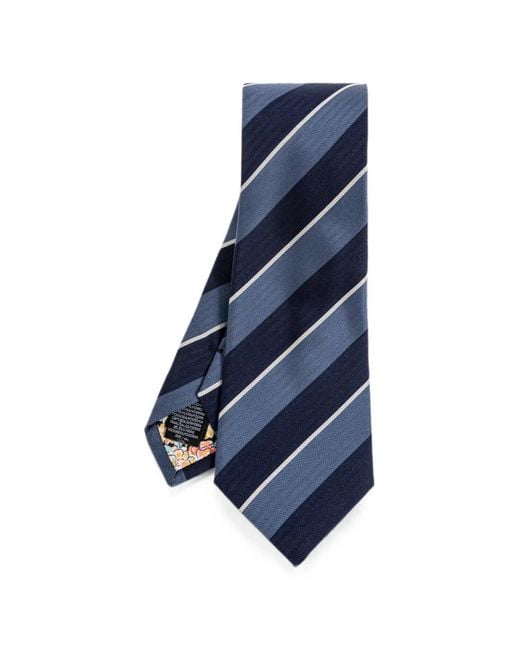 Paul Smith Blue Diagonal-Stripe Herringbone-Weave Tie for men