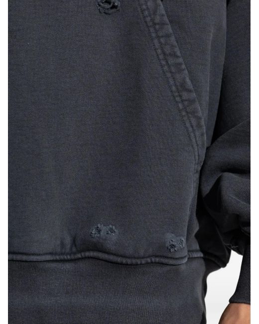 M I S B H V Blue Graphic-Print Distressed Cotton Hoodie for men
