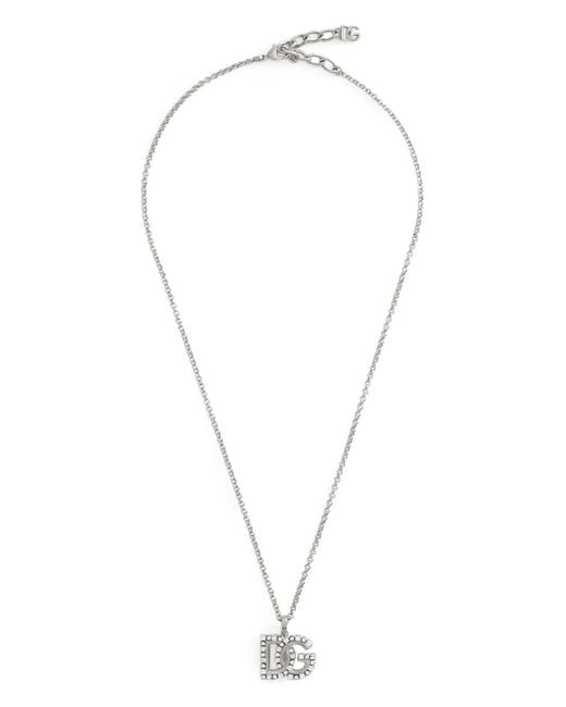 Dolce & Gabbana White Logo-Pendant Necklace