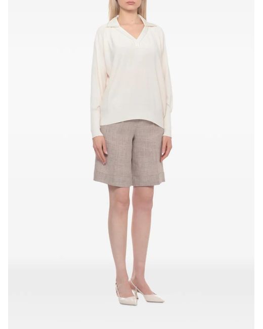 D.exterior White Chain-Trim Collared Top