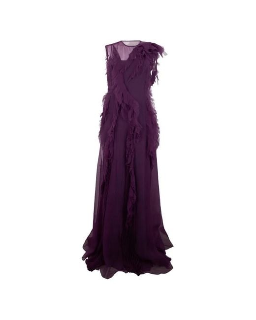 Alberta Ferretti Purple Ruffled Silk Gown
