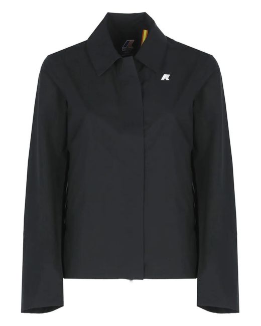 K-Way Black Logo-Plaque Collar Jacket