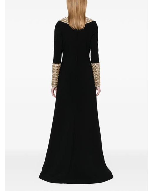 Dina Melwani Black Crystal-Embellished Floor-Length Maxi Gown Dress