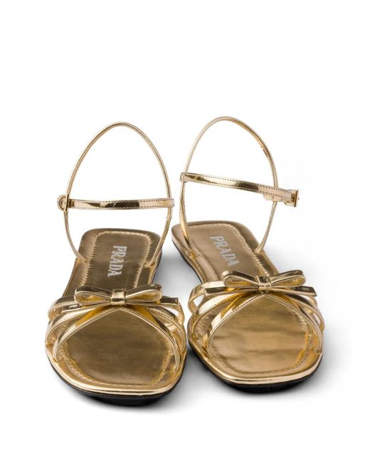 Prada White Sandales Plates En Cuir Métallique