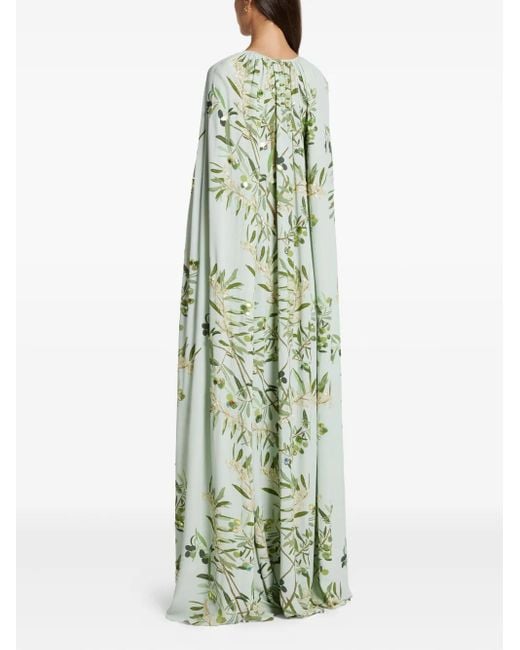 BERNADETTE Green Print Sequin Cape Maxi Dress