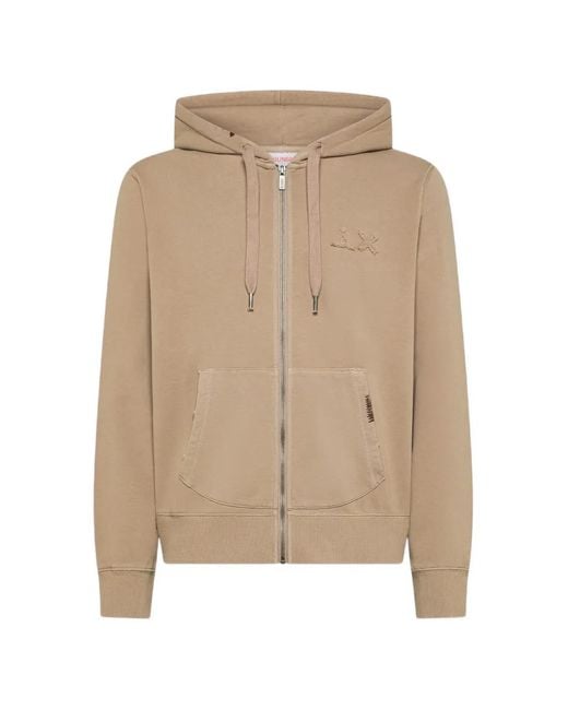 Sun 68 Natural Embroidered Zip Hoodie for men