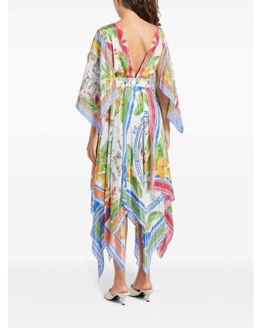 Farm Rio White Tropical Destination Kimono Sleeve Midi Dress
