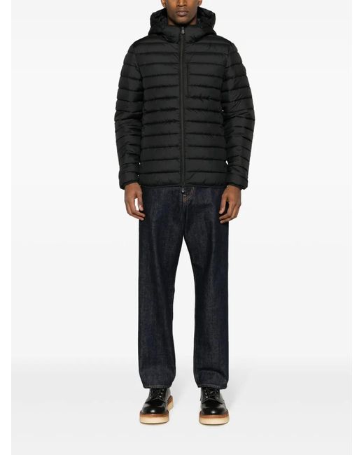 Save The Duck Black Logo-Patch Padded Hooded Jacket for men