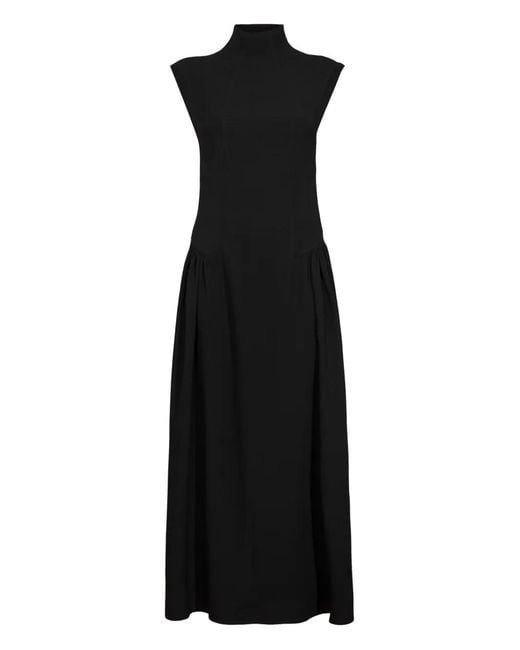 RAQUETTE Black High-Neck Midi Dress