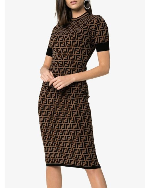 Fendi Ff Midi Dress in Brown | Lyst Canada