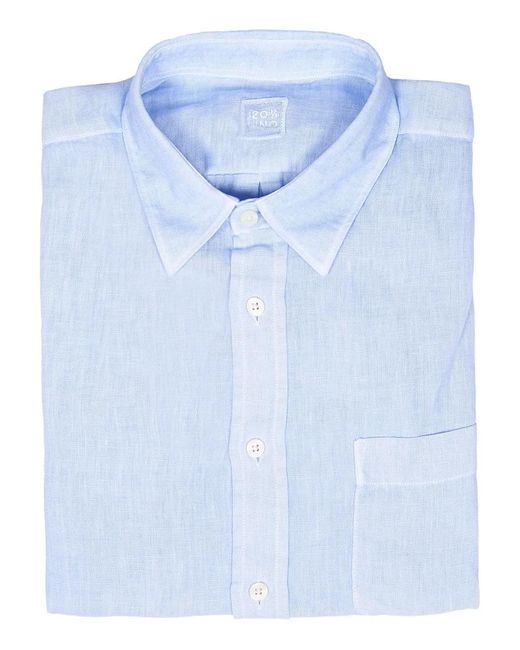 120% Lino Blue Linen Shirt for men