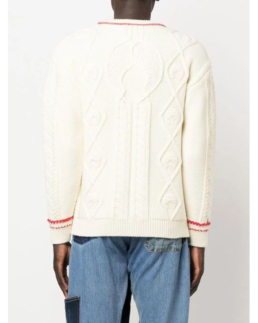 MARINE SERRE White Neutral Cable-knit Wool Sweater - Unisex - Wool