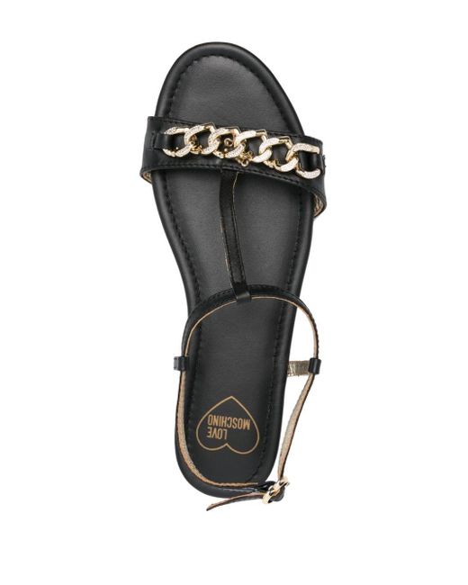 Sandales à détail de chaîne Love Moschino en coloris Black