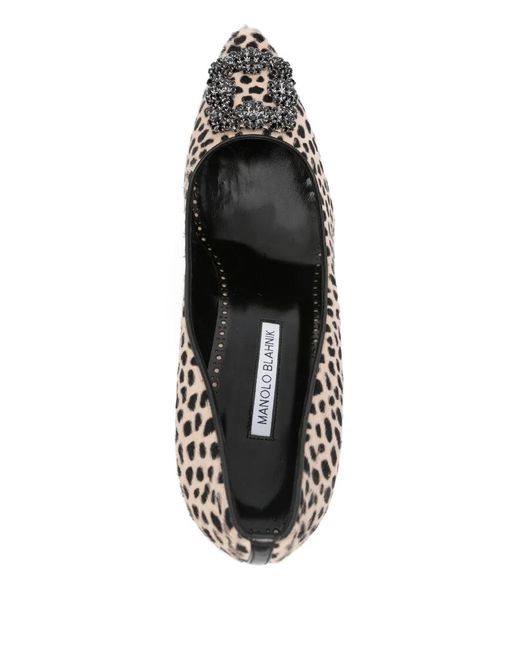 Manolo Blahnik Metallic Animal Print Calf Hair Jewel Buckle Pumps