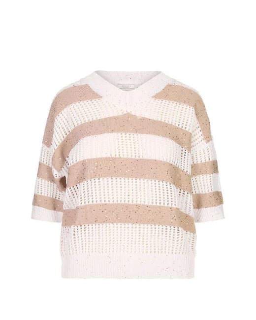 Peserico Natural Sequin-Embellished Short-Sleeve Sweater