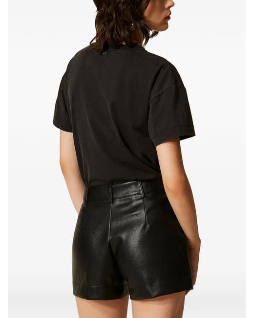 Twinset Black Faux-Leather Shorts