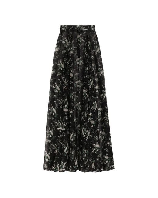 Dolce & Gabbana Black Chiffon Skirt With Rose And Small Flower-Print