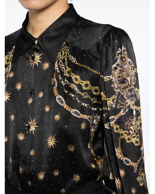 Camilla Black Graphic-Print Silk Shirt