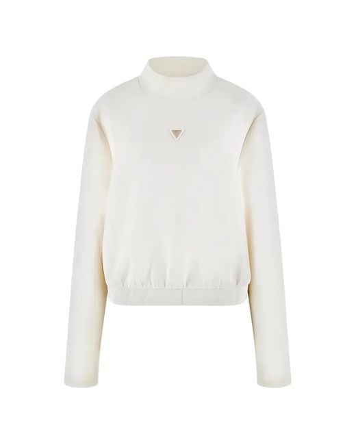 Guess White Logo-Appliqué Mock-Neck Sweatshirt
