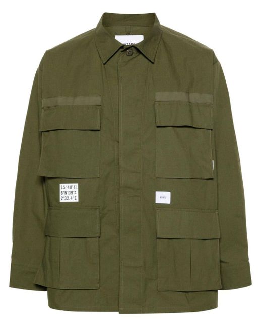(w)taps Green Identity Ripstop Military Shirt for men