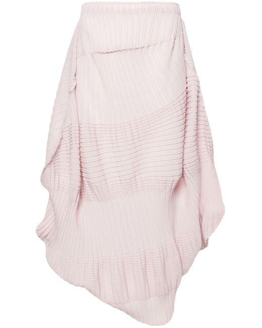 Issey Miyake Pink Plissé Asymmetric Midi Skirt