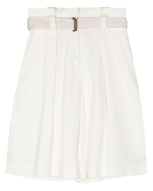Agnona White Belted Cotton-silk Bermuda Shorts