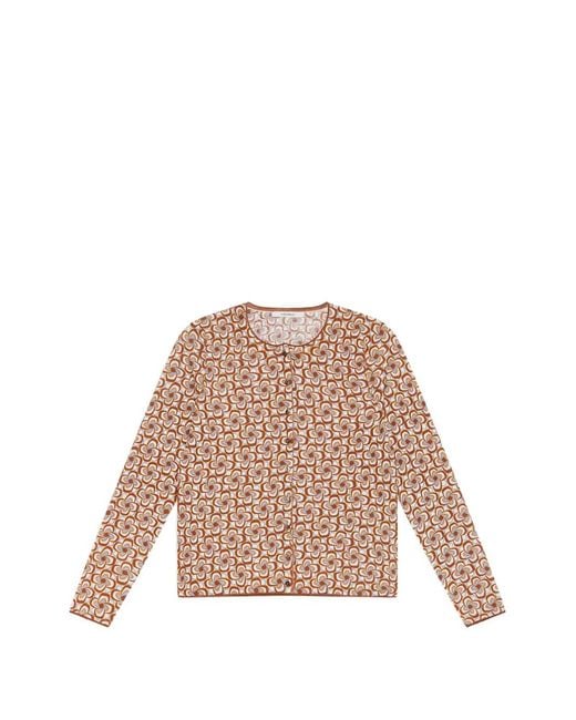 Maliparmi Natural Printed Crew-Neck Cardigan
