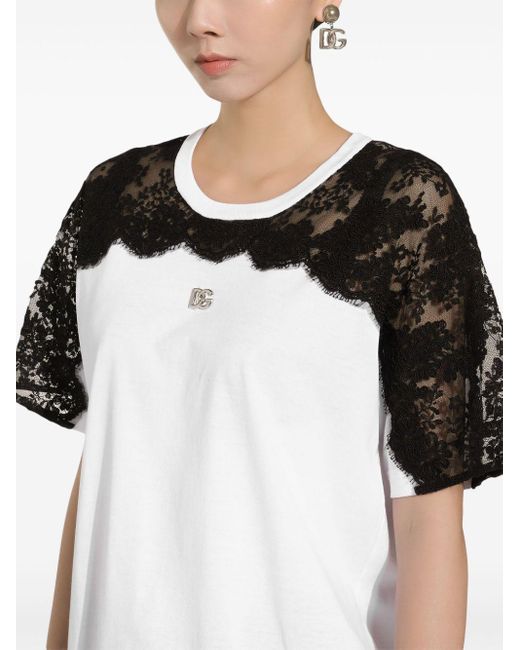 Dolce & Gabbana Black Lace-Detail Panelled T-Shirt