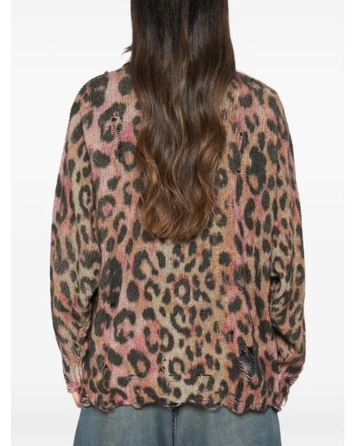 R13 Brown Leopard-Print Distressed Cardigan