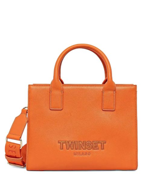 Twinset Orange Logo-Embossed Leather Tote Bag
