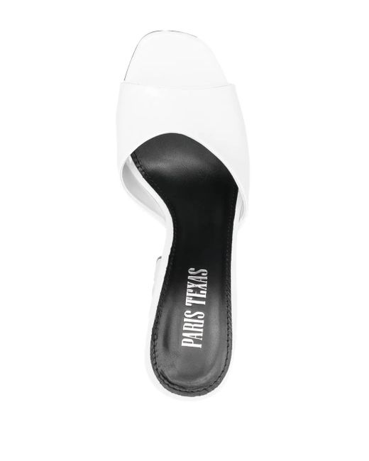 Paris Texas White Open-Toe Mules With Mid-Height Block Heel